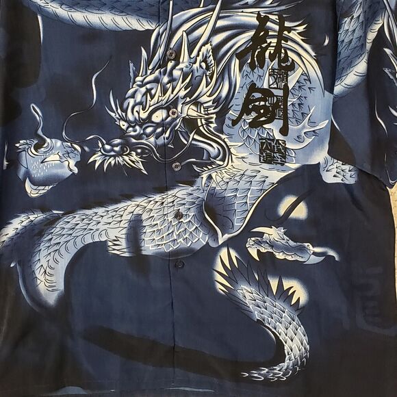 KNU Gear Mens Shirt XL Button Front Short Sleeve All Over Dragon Graphic 52x30 - Picture 4 of 9